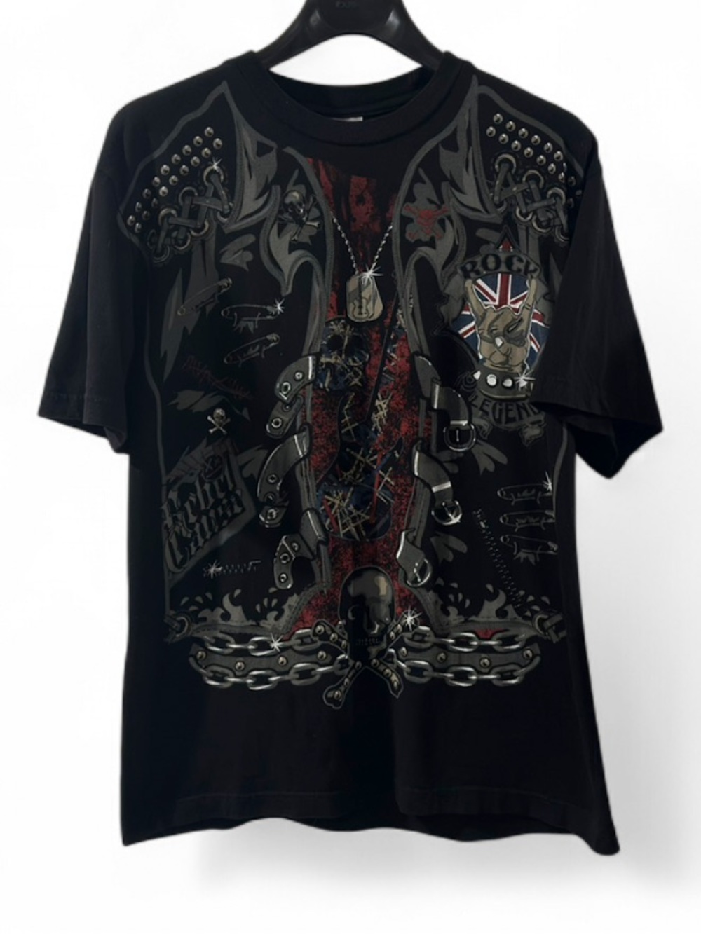 VTG Y2K Men’s Rock & Roll Grunge Goth Black Graphic T-shirt Size Large